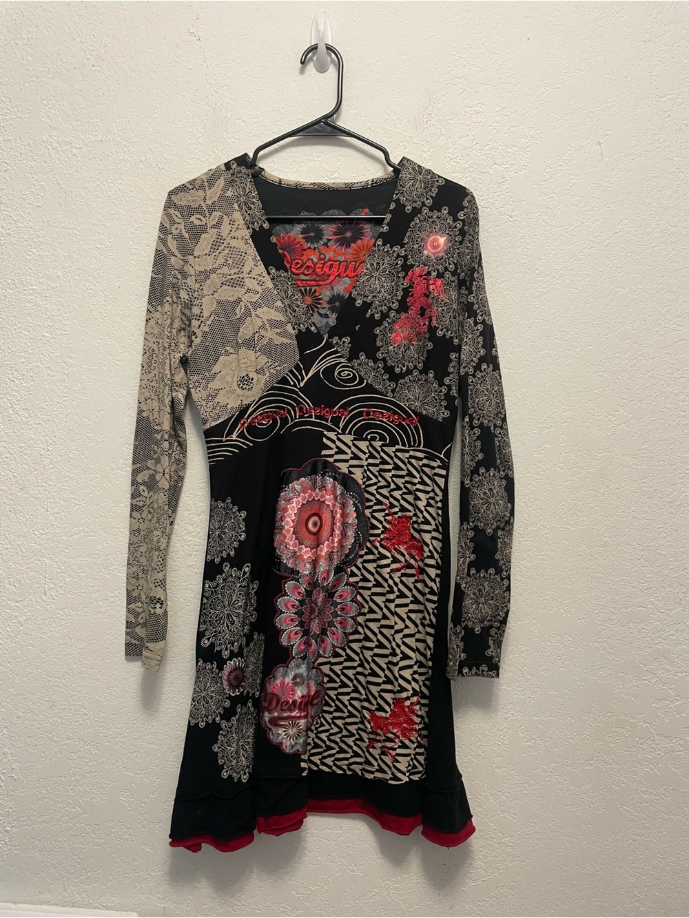 Desigual Long Sleeve Sheath Dress Size Large Abstract Geometric Print